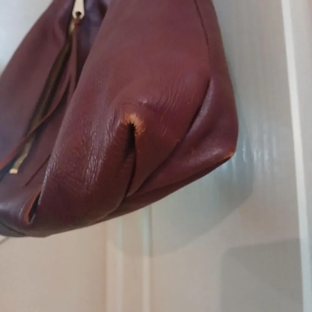 Y2K Style Rebecca Minkoff Burgundy Leather Moto Bucket Tote Hobo Bag Indie Boho